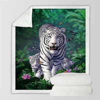 plstar cosmos white tiger fleece blanket 3d print sherpa blanket on bed home textiles dreamlike style 2
