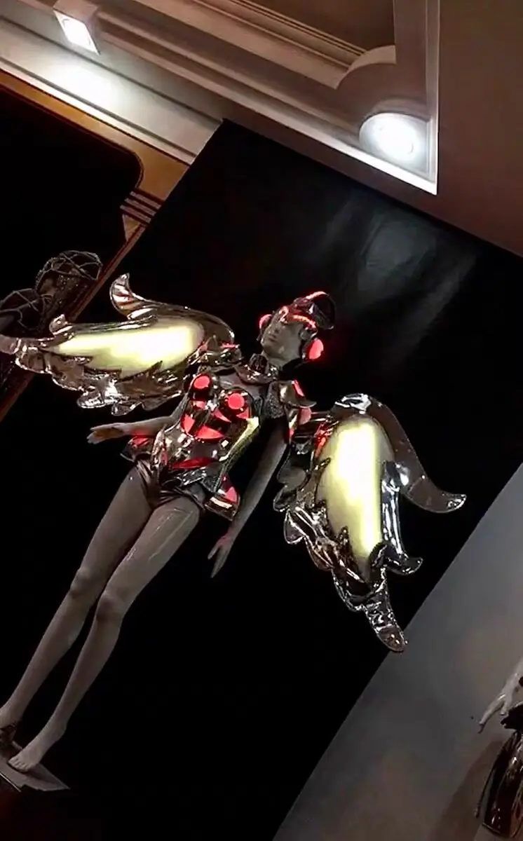 

Model stage wear led dance costumes RGB remote control colorful light wings women armor robot suit luminous glowing outfits