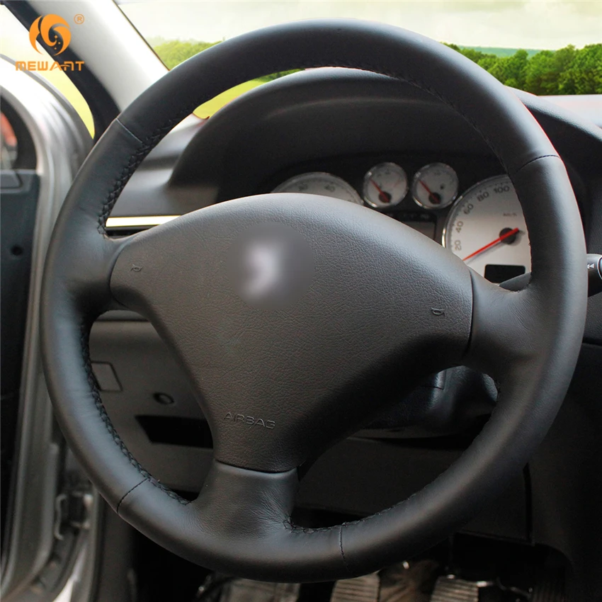 MEWANT черные аксессуары из натуральной кожи для Peugeot 307 интерьера|car steering wheel cover|steering