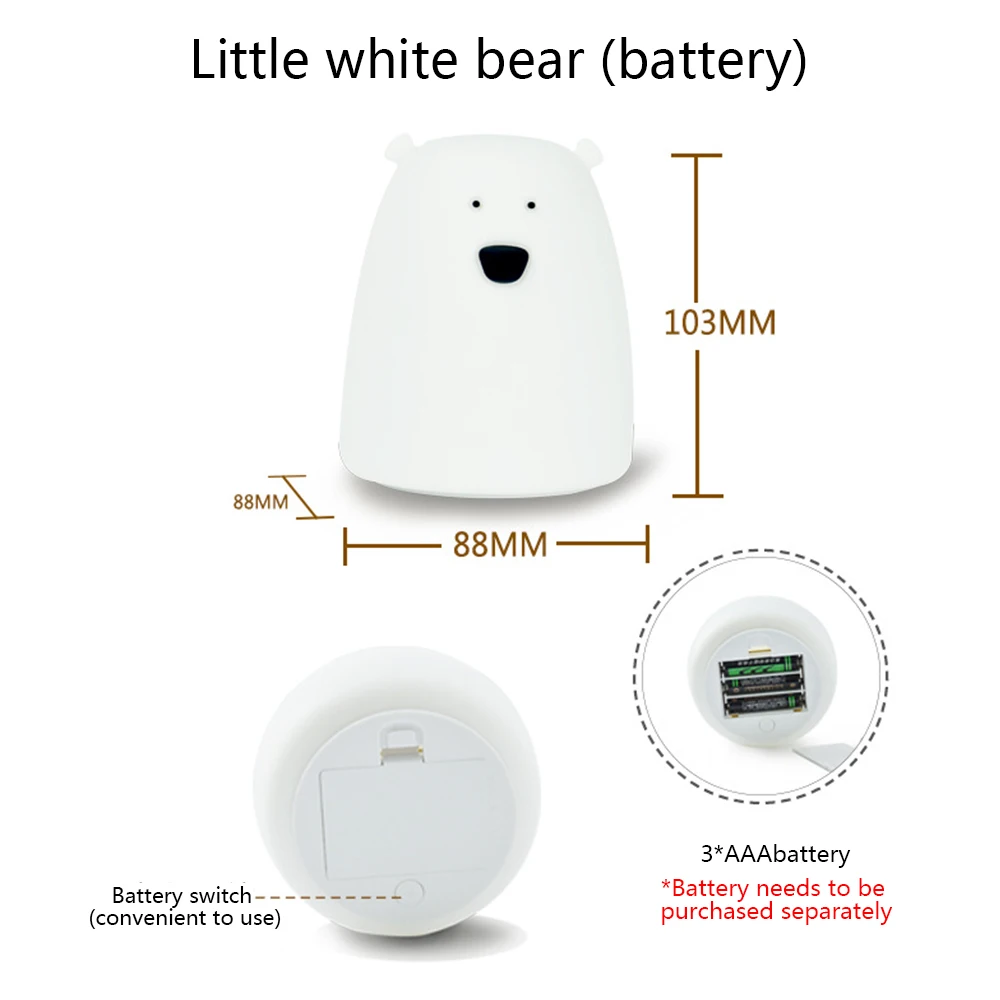 Силиконовый ночник в виде медведя цветная светодиодная прикроватная лампа