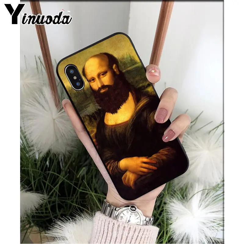 Yinuoda Забавный чехол для телефона Mona Lisa Pet Cat TPU мягкий черный чехол для iphone 8 7 6 6S Plus 5 5S SE XR X XS MAX Coque Shell