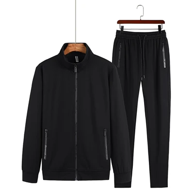 L до 6XL мужской спортивный костюм хлопковая спортивная одежда spandex Man Новая Осенняя мужская одежда ветронепроницаемый спортивный костюм для спортзала мужские наборы для бега - Цвет: Черный
