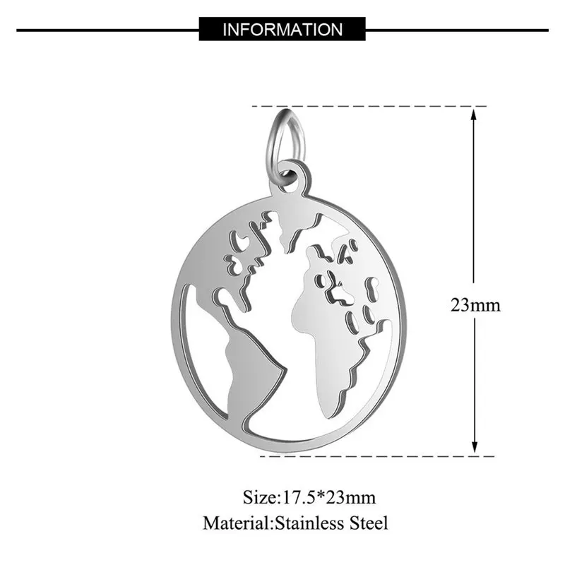 

Julie Wang 5PCS Stainless Steel Hollow World Map Charms Small Pendant Necklace Bracelet Jewelry Making Accessory
