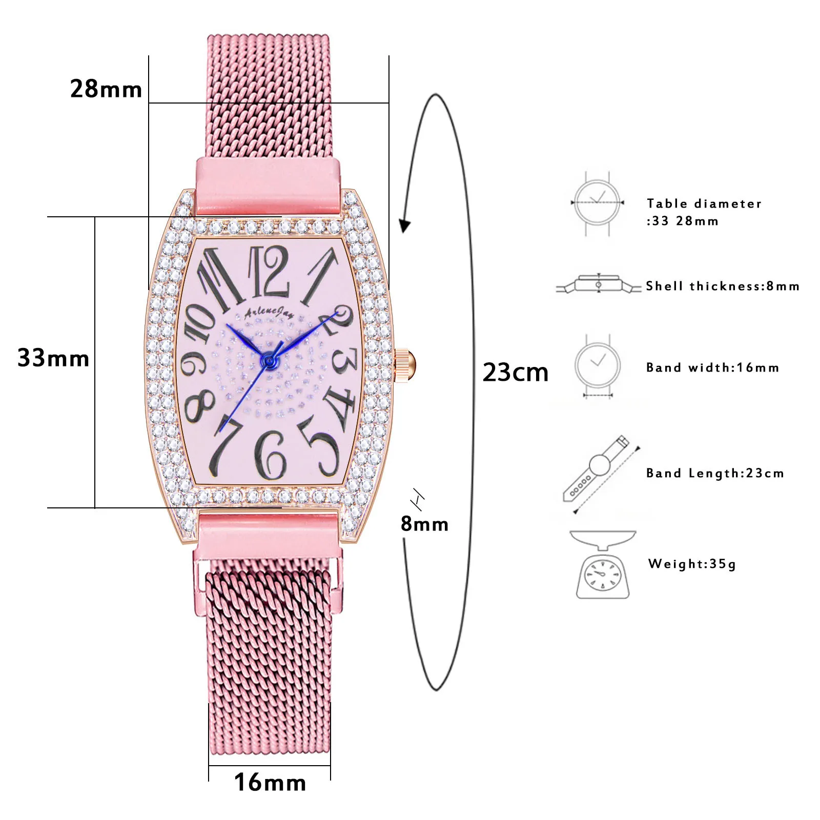 

VANSVAR Brand Arabic Numerals Quartz Watch Crystal Stainless Steel Dial Watches for Women Gift Ladies Wristwatch Montre Femme