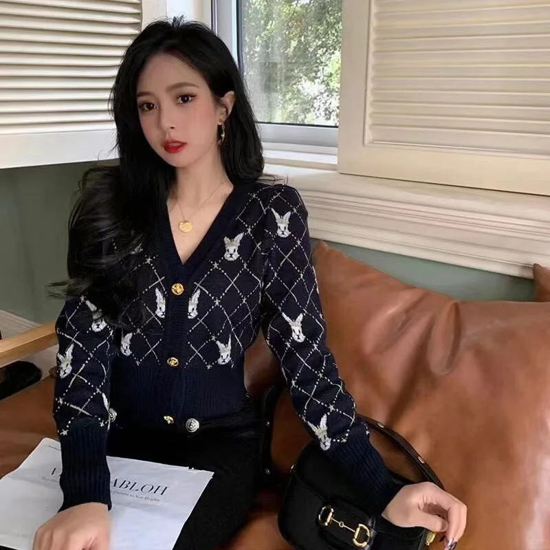 Женский осенне зимний вязаный кардиган с принтом| |