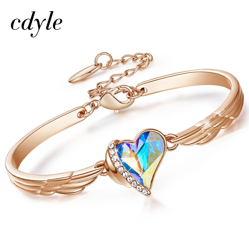 Cdyle, роскошные брендовые ювелирные изделия, крылья ангела, розовое золото, браслет, кристалл, розовое сердце, шарм, браслеты для женщин, аксессуары - Окраска металла: AB Color