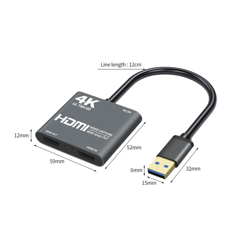 

Capture Card 4K USB2.0 to HDMI HD Video Capture Card 1080P with Loop Output for Games, Teaching, Video Conferencing