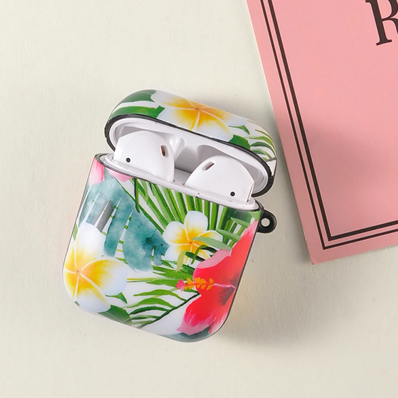 

Flower Case For Apple Airpods 2 1 Palm Leaves Cases For AirPods Flower Bags Protective Cover PC Wireless Box