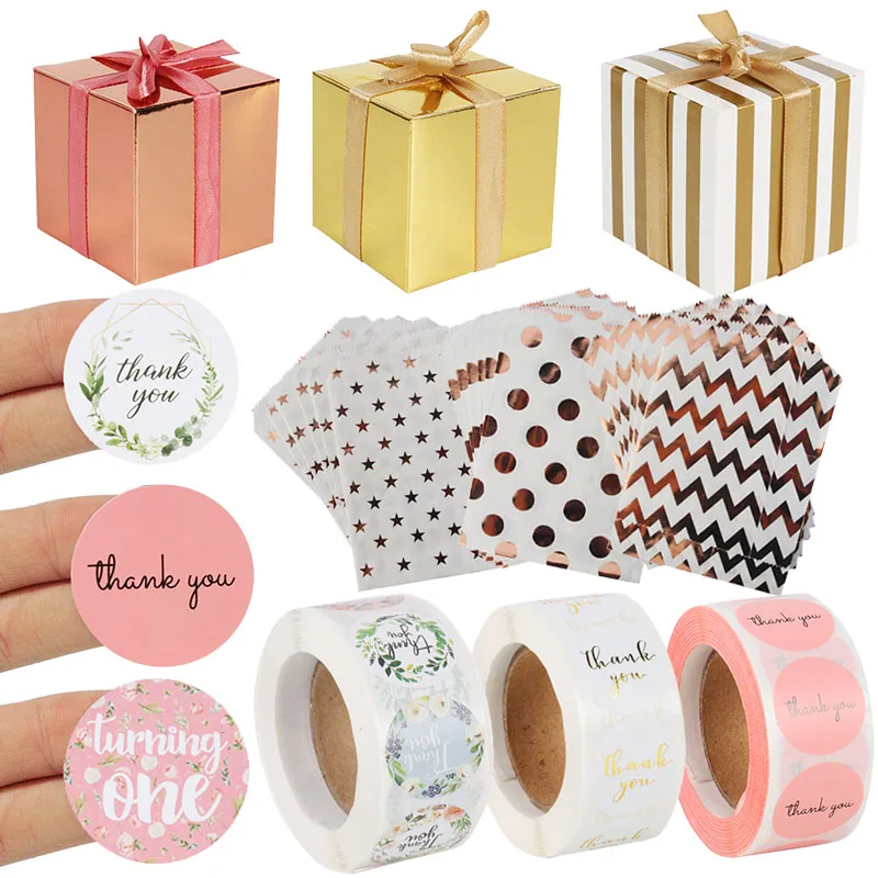 Rose Gold Dot Striped Star Gift Bag Paper Bags Box for Kids Birthday Party Decoration Dessert Candy box Thank you stickers | Дом и сад