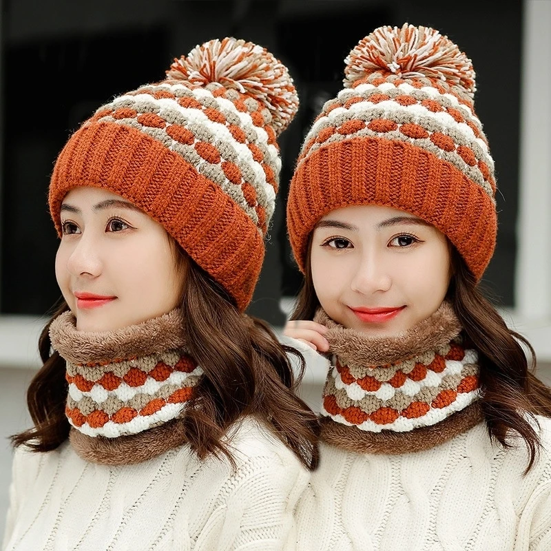 

Winter Fashion Cotton Knitted Hat&Scarf Charm Women Soft Caps Outdoor Sport Hats