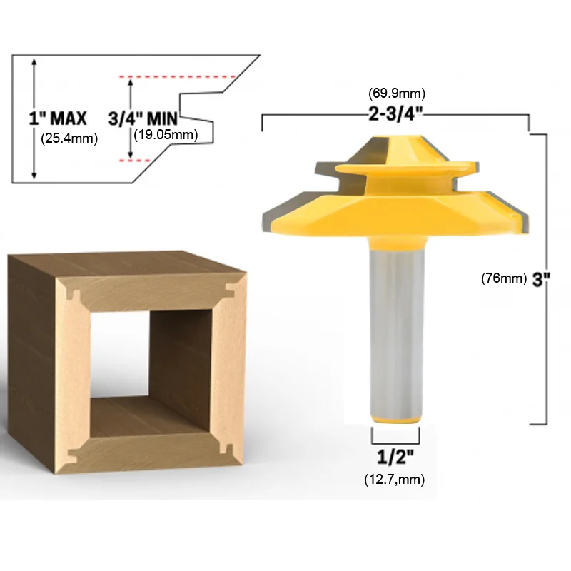 

1/2 12mm Shank 45 degree tenon knife router bits Â Woodworking Tenon Milling Cutter ToolÂ Drilling Milling For Wood Carbide Alloy