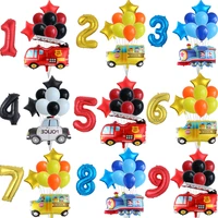 10pcslot car foil balloons engineering train fire truck balloons 1 2 3 4 5st birthday party decor kids number star globos