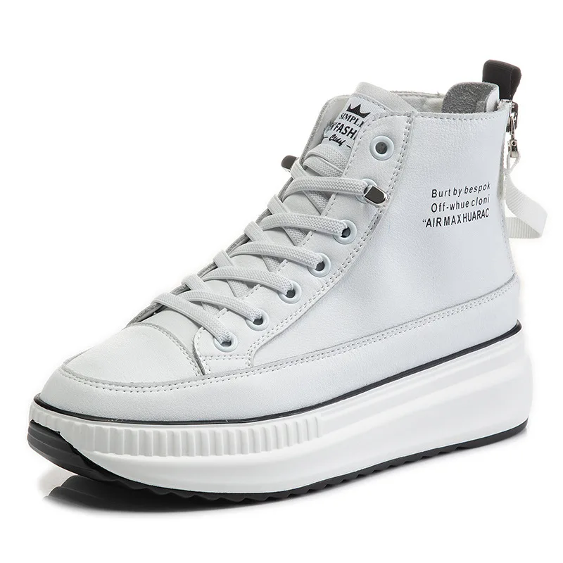 

Woman's embossed small white shoes recreational flat running shoes women running platform sneakers Genuine Leather black shoes