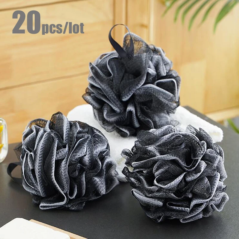 

20 шт./лот мягкая пенообразовательная губка для душа Губка Отшелушивающий скребок черный шар для ванны инструмент для очистки кожи тела