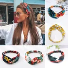 Повязка для волос женская, атласная, квадратная, с цветочным принтом, крестиком, эластичная, 2021