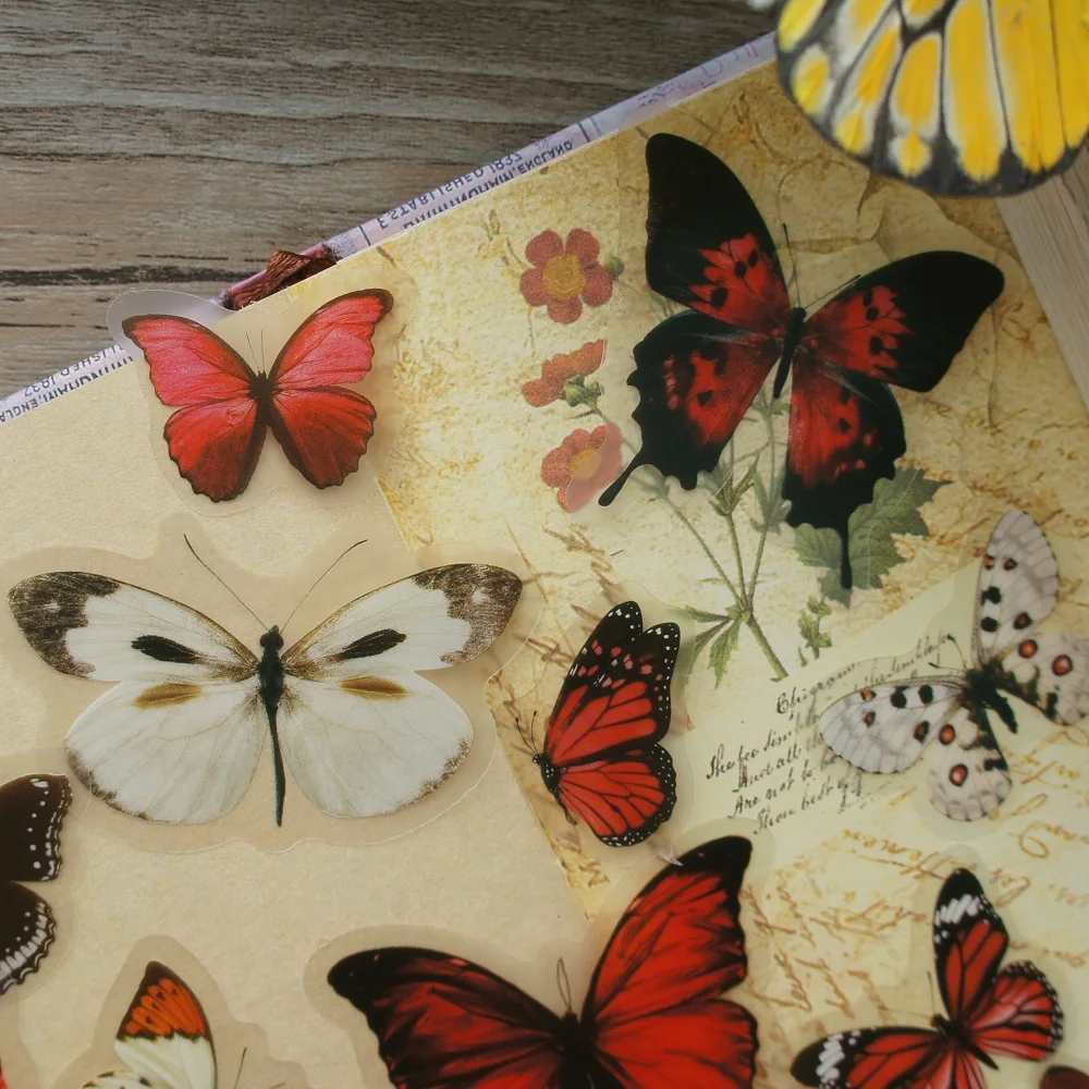 Стикеры в стиле джунглей лес красный черный бабочки для скрапбукинга подарочная