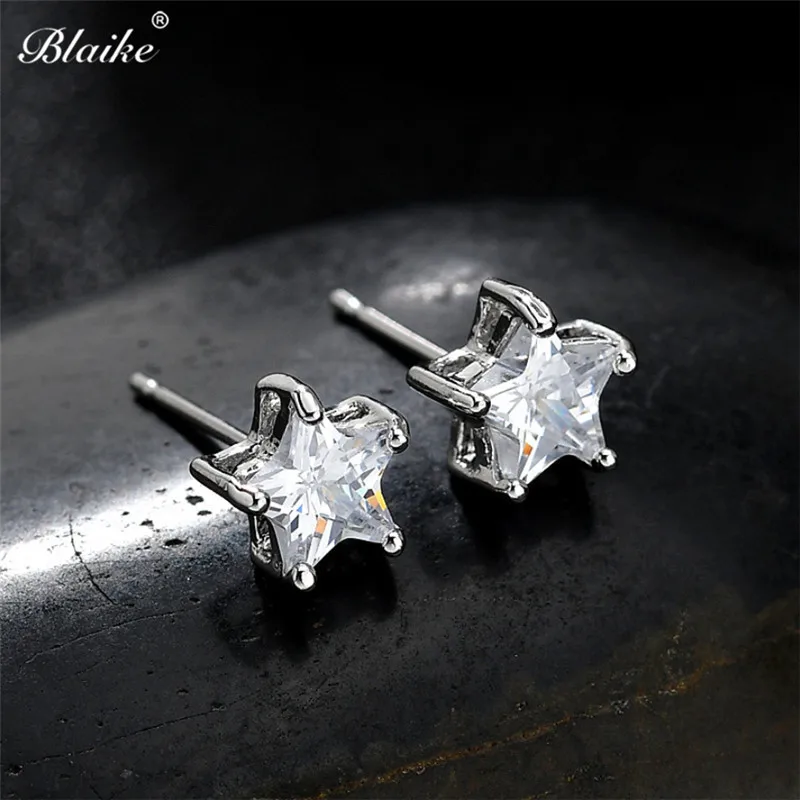 Женские серьги-гвоздики с цирконом серебристого цвета | Украшения и аксессуары