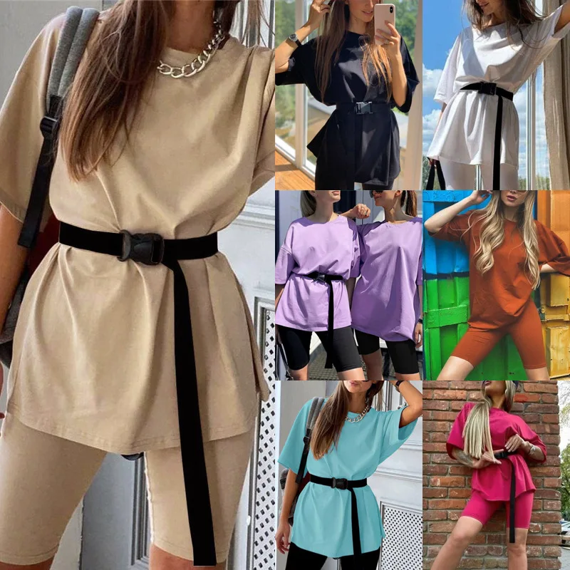 

Женский Повседневный костюм, женский комплект из двух предметов с поясом, домашний спортивный СВОБОДНЫЙ Модный велосипедный летний спорти...