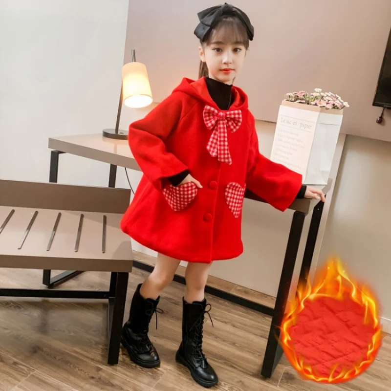 

Girls Baby's Kids Coat Jacket Outwear 2021 Red Thicken Woolen Cloth Warm Winter Autumn Overcoat Children's Clothing