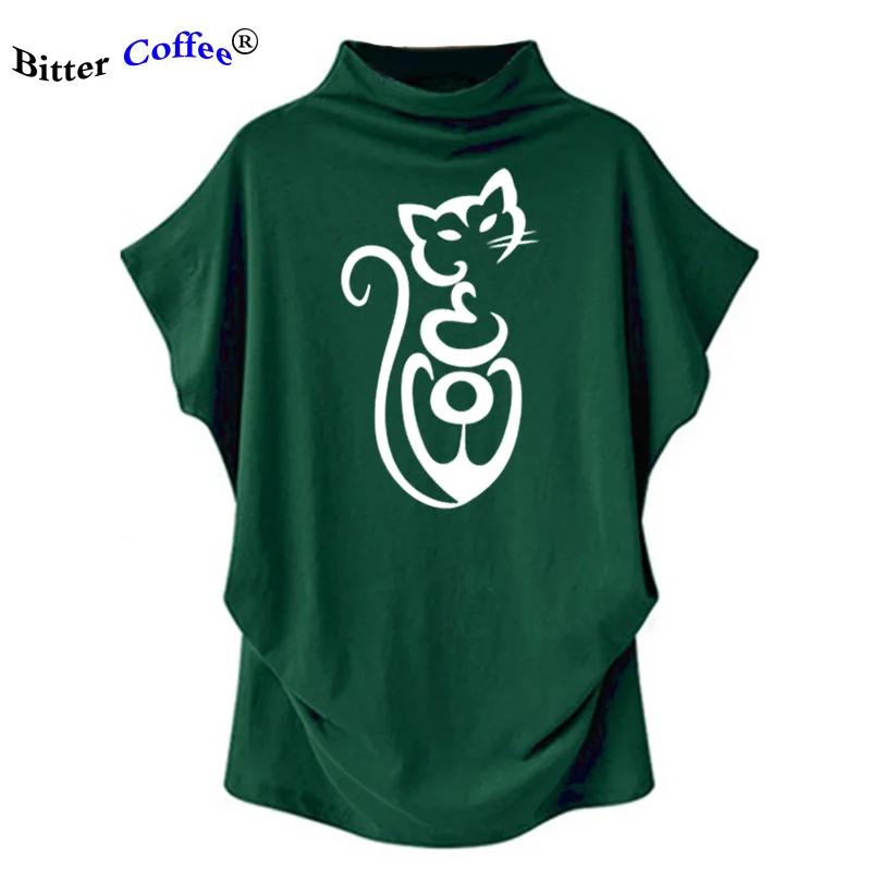 Summer NEW  Funny Cat Print Lovely T Shirt Batwing Sleeve Women T Shirt Fashion Couple Tops Tees Shirts Dames Plus Size