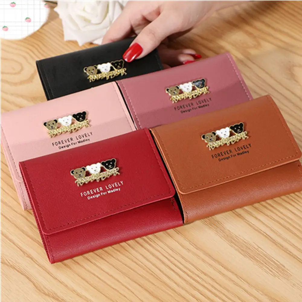 

Short Tri-fold Multi-card Organizing Holder Coin Purse 3D Bear Design Girl Mini Portable Multi-functional Wallet Gifts for Women