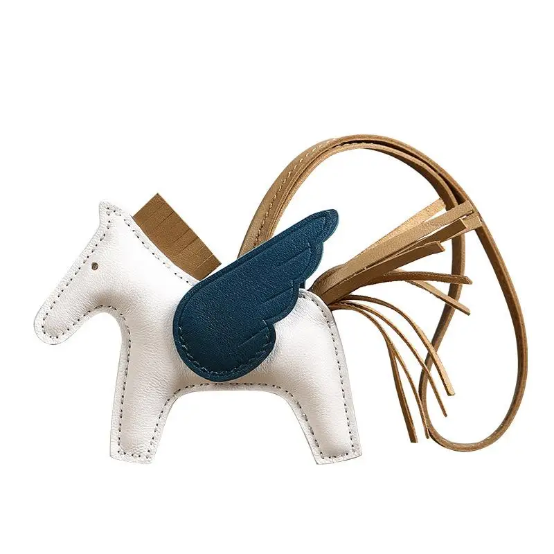 

2021 New Genuine Real Sheep Leather Flying Pony Horse Keychain Bag Charm Pendant Fashion Car Rearview Mirror Hanging Ornaments