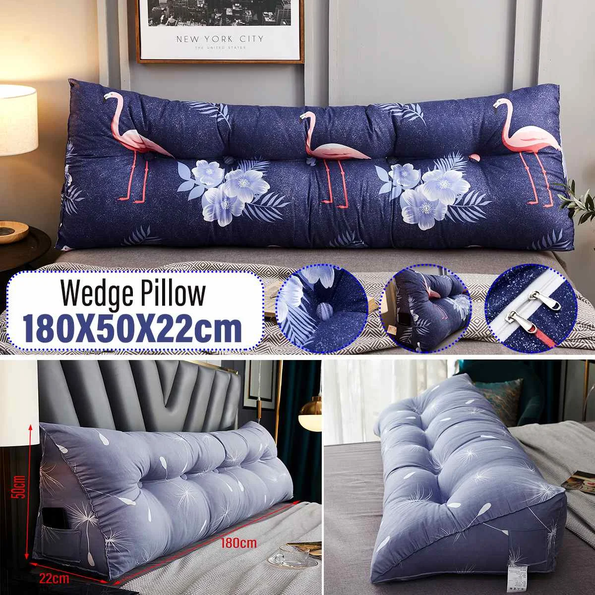 

Треугольная длинная подушка для кровати, 180x50x22 см