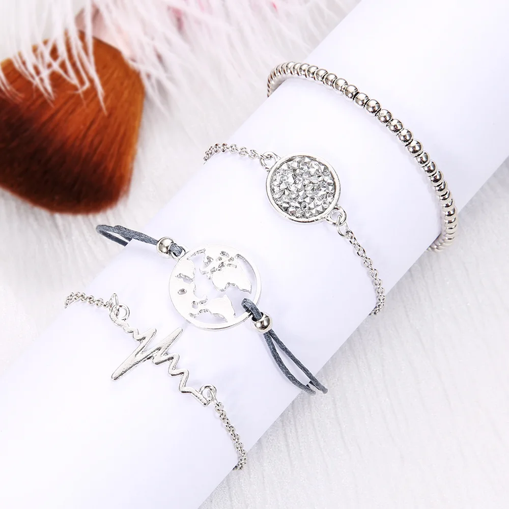 Женский браслет с цепочкой 4 шт. Богемский Браслет кристаллами Карта мира