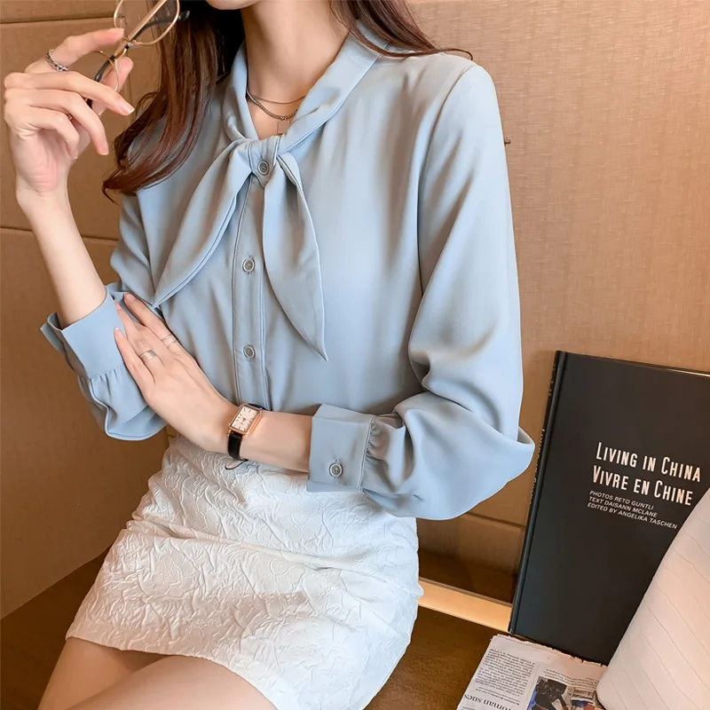 Весна 2021 голубая шифоновая рубашка женская дизайнерская нишевая свободный