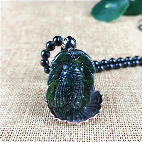 Сертифицированный китайский натуральный черный зеленый нефрит Cicada кулон