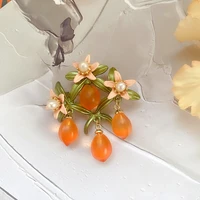 berry ripe literature and art retro simple forest garden plant orange glass freshwater pearl brooch pin female