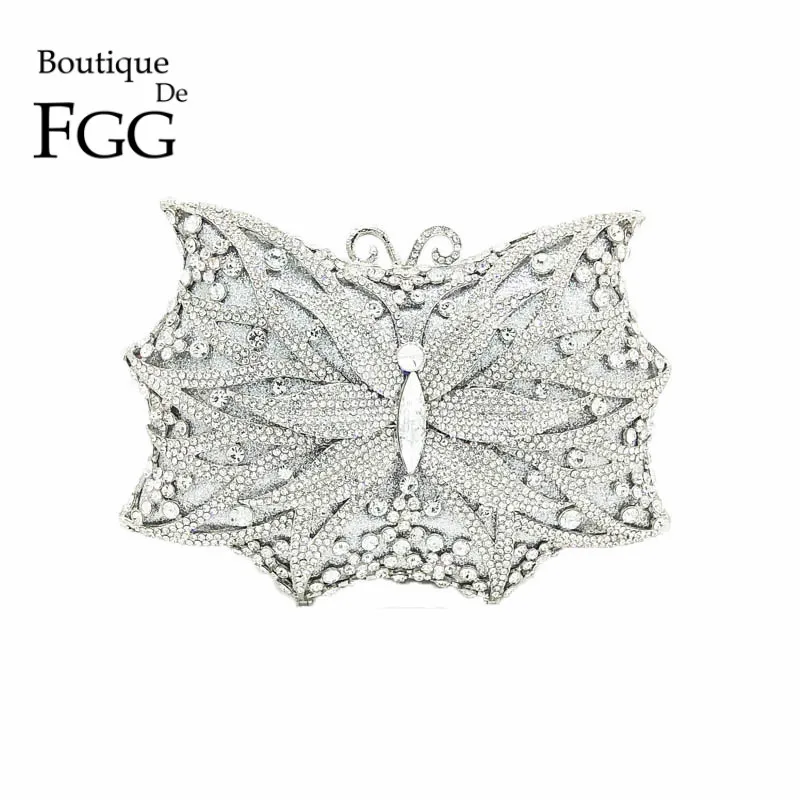 Женский клатч с бабочками Bouotique De FGG серебристые вечерние сумки кристаллами и