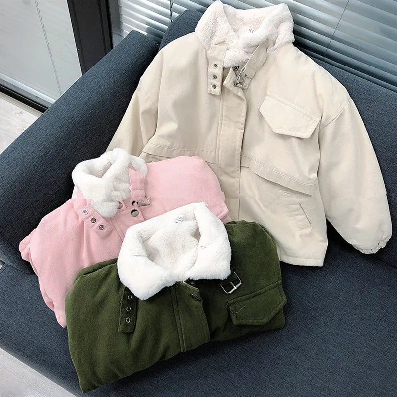 

DFXD высококачественные зимние куртки для маленьких девочек плюс бархатные хлопковые стеганые куртки пальто свободные из овечьей шерсти флис теплая верхняя одежда для малышей