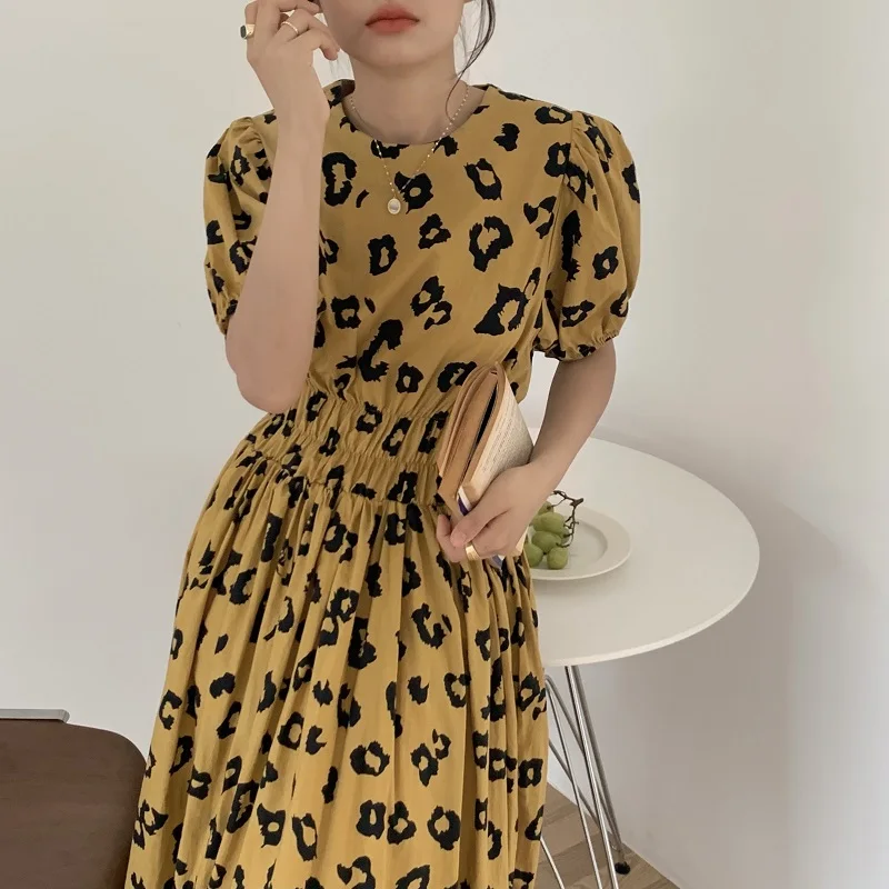 

Женское платье макси, с леопардовым принтом и круглым вырезом, весна-лето, YOU248