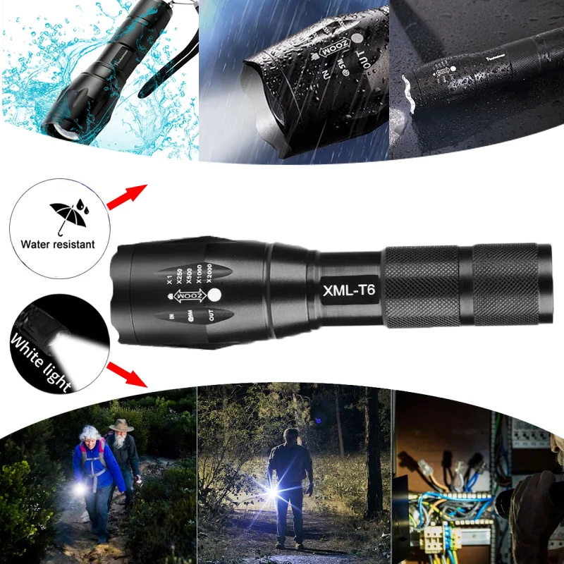 Яркий светодиодный перезаряжаемый фонарь XML T6, фонарь linterna, 18650 аккумулятор, мощный светодиодный фонарик для кемпинга, z30