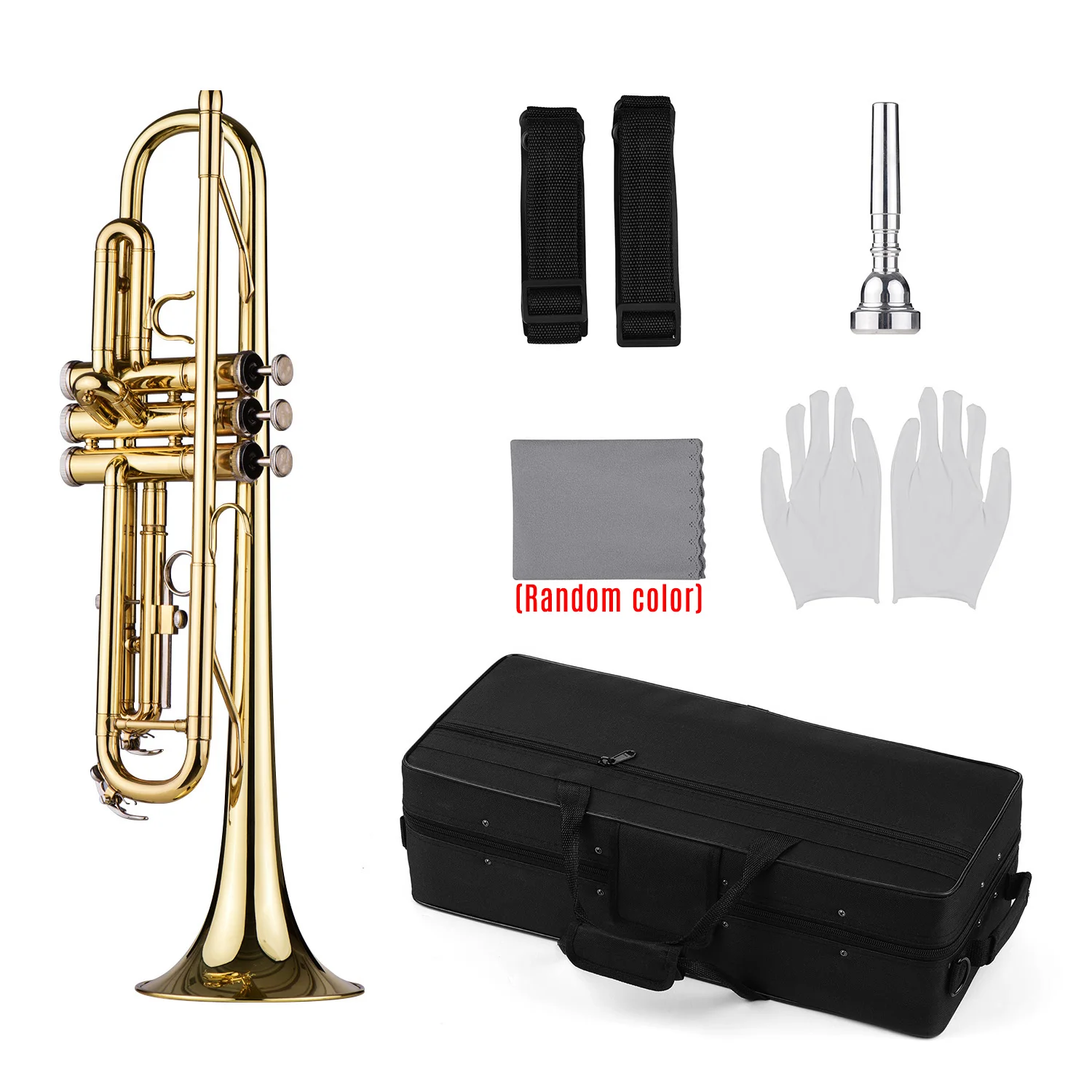 

Muslady B flat Standard Trumpet Bb Key Brass Trumpet with Hard Case Straps 7C Mouthpiece Gloves Cleaning Cloth for Beginners