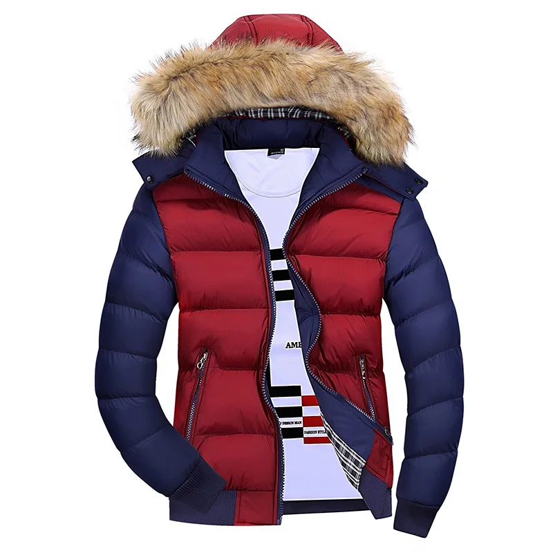 

winter fur collar fashion cotton men's youth Korean Slim hooded down cotton rafters thick warm cotton jacket