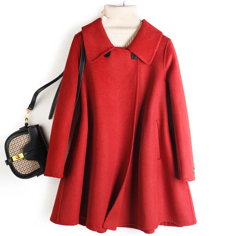 

Новинка Осень-зима 2020 накидка с двойным лицом шерстяное пальто женское среднее и длинное шерстяное пальто красного цвета
