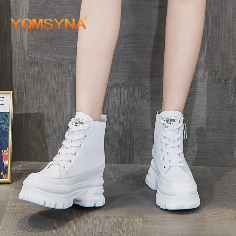 Jual YQMSYNA Sepatu Vulkanis Kasual Datar Bawah Tebal Modis Dengan Sepatu Renda Kantor Peningkatan Internal Ritsleting Ujung Bundar AS362