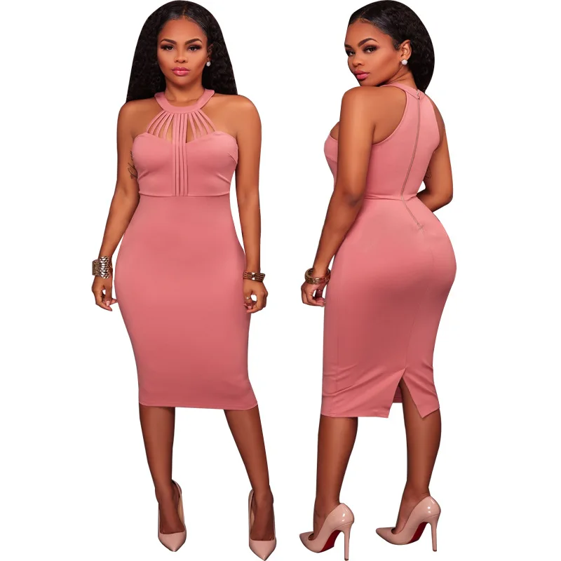 

Zoctuo Elegant Halter Bodycon Dress Women Sleeveless Party Dress Casual Sexy Midi Dress SexyDresses Women Summer 2020