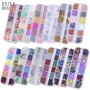 Полная красота 12 сетокнаборы блесток для ногтей разные зеркальныерусалкисахарные Круглые DIY чешуйки Блестки Дизайн ногтей украшения CH067