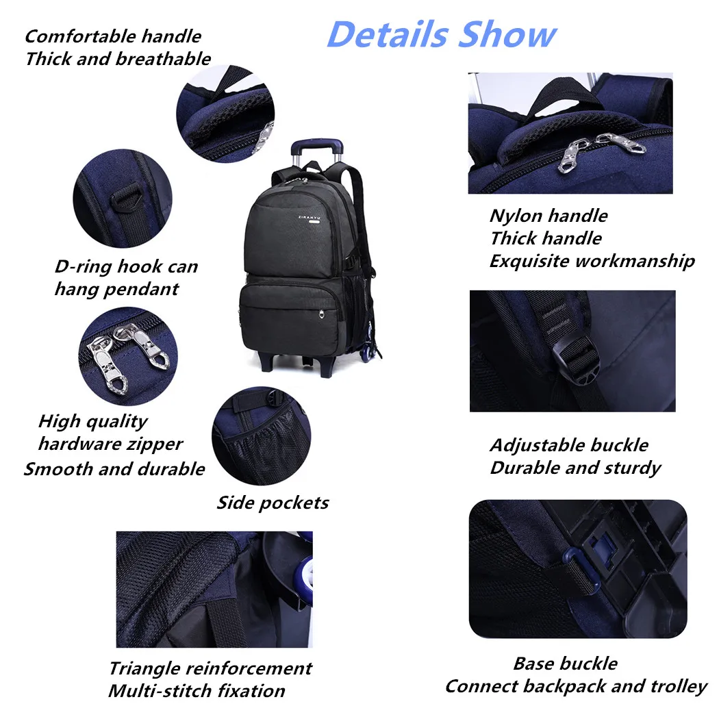 Съемный Детский рюкзак на колесиках для мальчиков школьная сумка повседневный