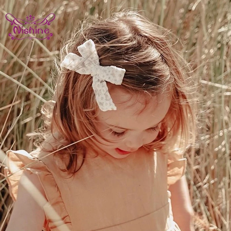 

Nishine Cute Embroidered Flowers Bows Baby Hair Clips Fashion Lace Ribbon Bowknot Hairband Infant Bangs Hairpins Birthday Gifts