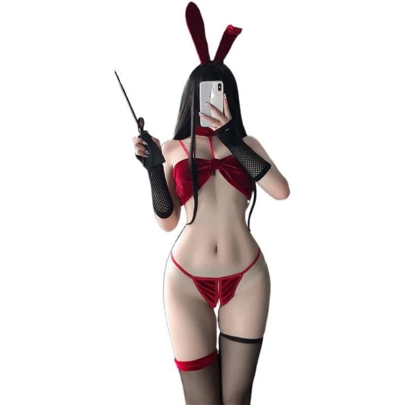 

Pluche Bunny Girl Sexy Anime Cosplay Kostuum 2 Kleuren Konijn Bodysuit Erotische Outfit Voor Vrouw Gewikkeld Borst Zoete Bikini