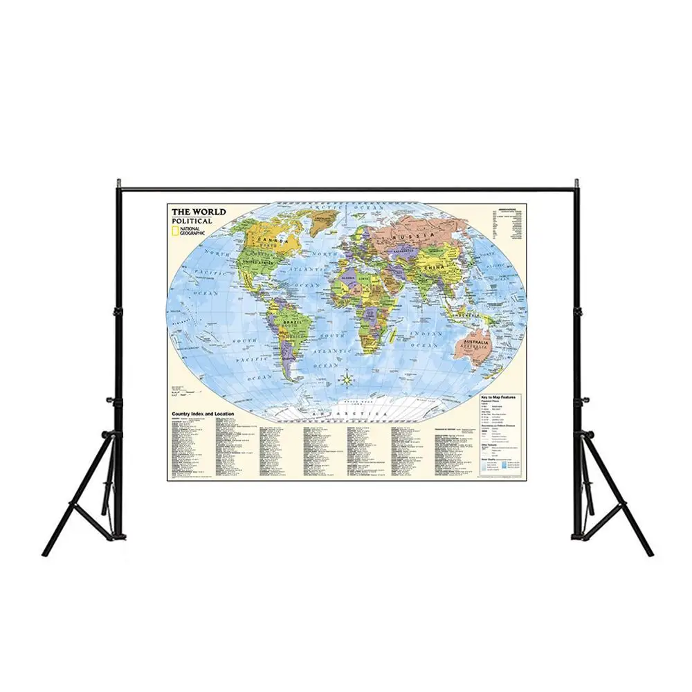 The World Physical Non-woven Map with Country Index And location and The Key To Map Feature For Culture And Education 150x225cm the world map physical map 150x225cm waterproof foldable map without national flag for travel and trip office