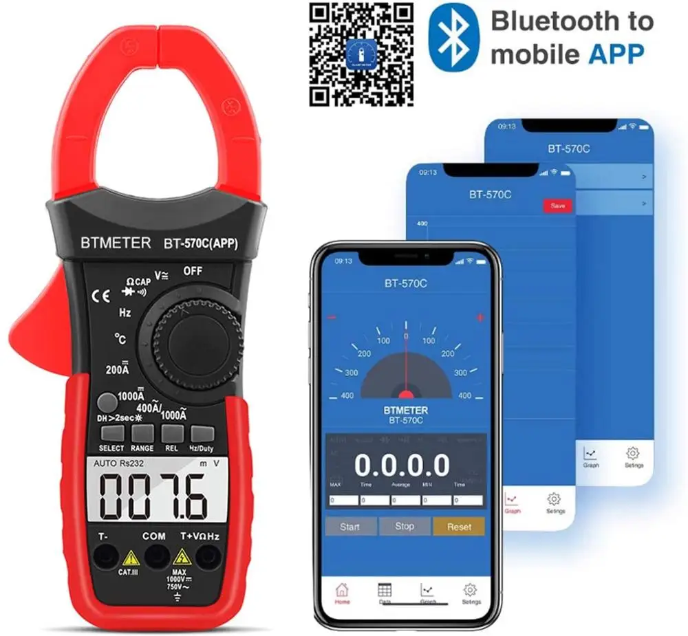 Цифровой мультиметр BTMETER 570C Токоизмерительные клещи 4000 отсчетов True RMS тестер тока