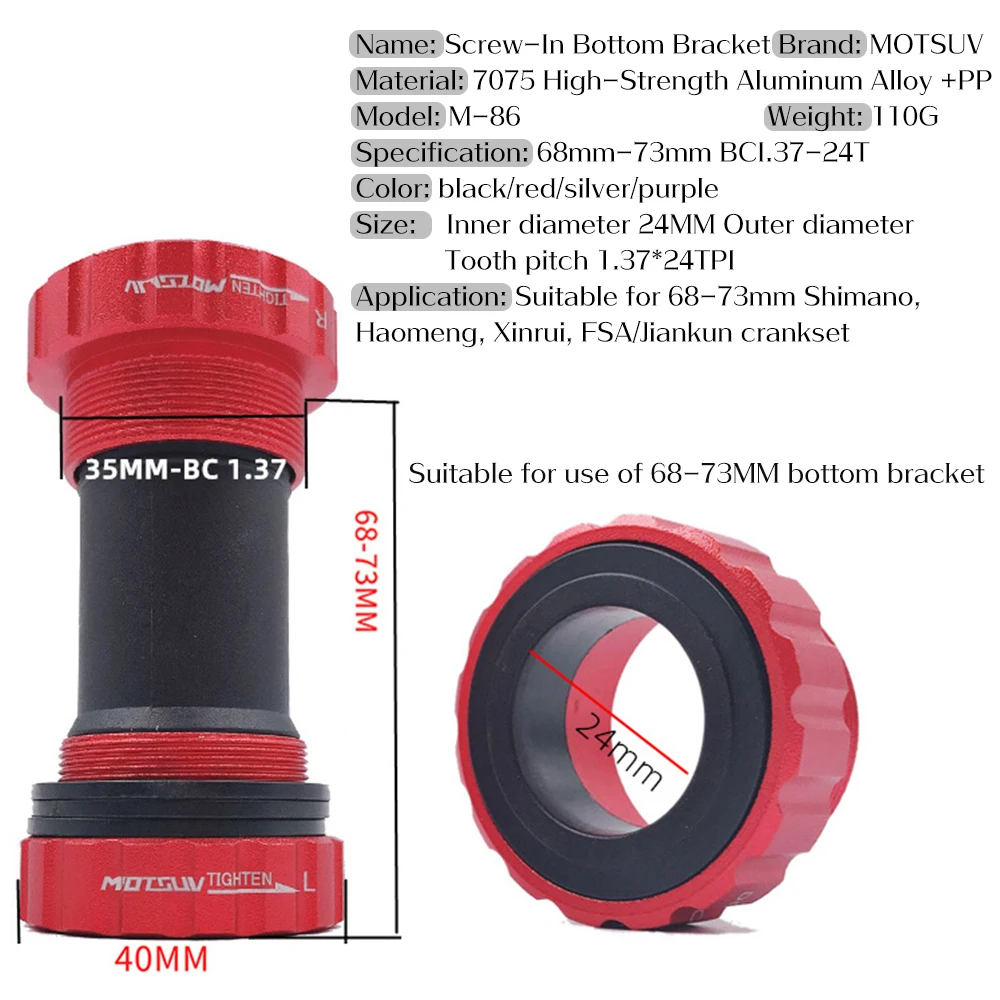 : MOTSUV велосипед каретка комплект герметичный подшипник нить Тип 68 73 мм BSA68 BB91