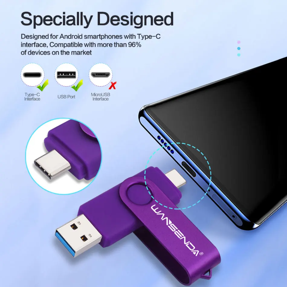 

WANSENDA OTG 2-IN-1 USB 3.0 & Type-C USB Flash Drive 512GB 256GB 128GB Pen Drive 64GB 32GB 16GB Pendrive USB Stick Flash Disk