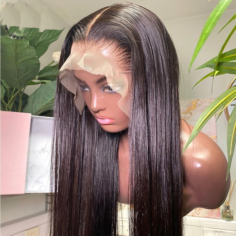 

180%Density 26Inch Natural Black Soft Long Straight Glueless Lace Front Wig High temperature With Baby Hair For Women Daily Wigs