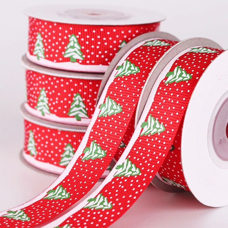 

10 Rolls 10 Yards 20mm Christmas Tree Snowflake Printing Red Grosgrain Ribbon for DIY Crafts Gift Wrapping Xmas Decor